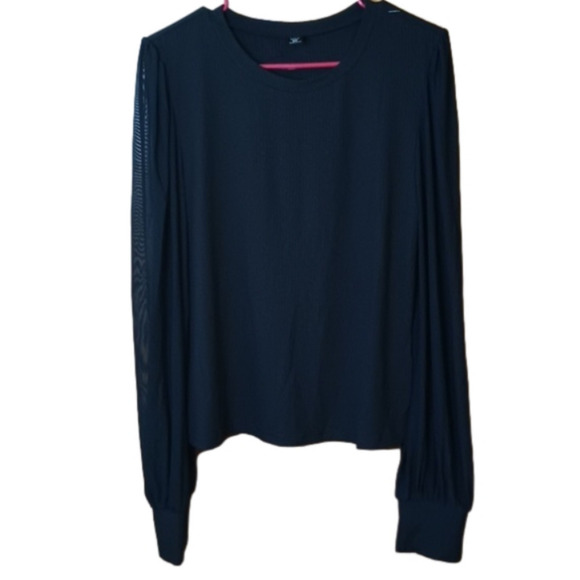 (h1-10) sheer sleeve ribbed shirt 2x - Picture 1 of 6
